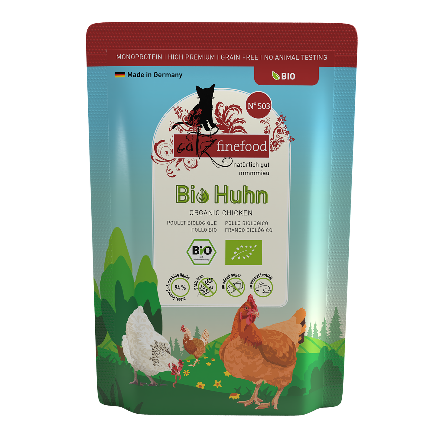 Catz Finefood Organic Chicken Grain Free Kitten & Adult БИО храна за котки с 94% Пилешко месо 85г пауч