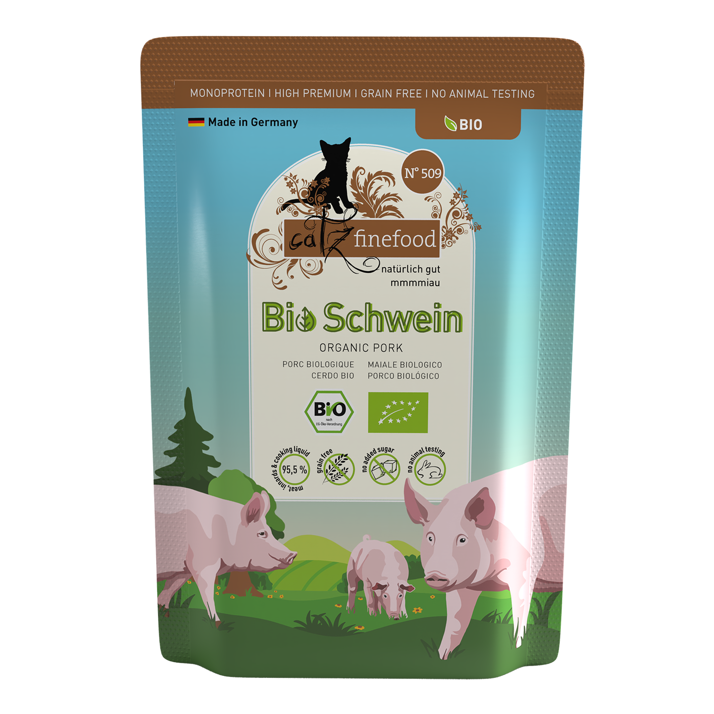 Catz Finefood Organic Pork Grain Free БИО храна за котки с 95% Свинско месо 85г пауч