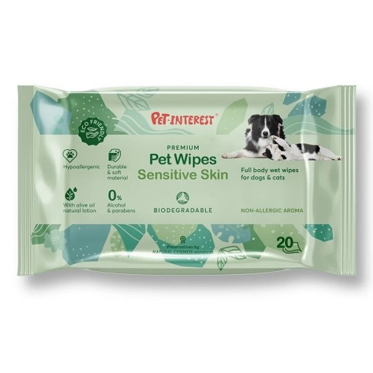 Pet Interest Premium Pet Wipes Sensitive Skin мокри кърпи биоразградими 20бр/оп