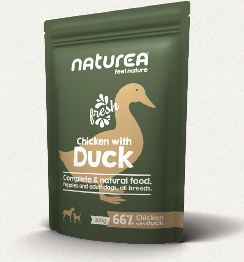 Naturea Chicken with Duck Grain Free Puppy and Adult натурална храна за подрастващи и израснали кучета Пилешко с Патешко 300г пауч
