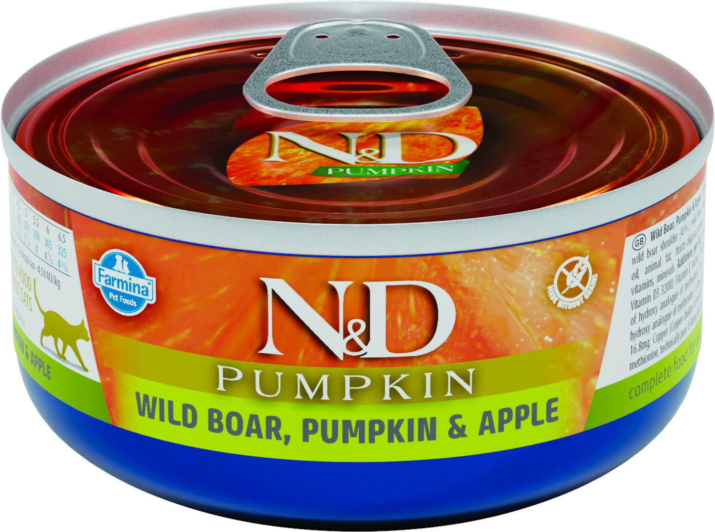 N&D Pumpkin храна за котки с Глиганско, Тиква и Ябълки 70г конс.