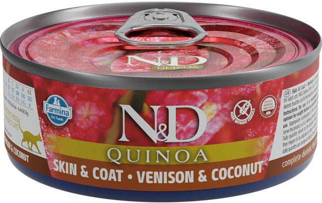 N&D Quinoa Venison & Coconut Skin & Coat Adult храна за израснали котки за здрави кожа & козина с Еленско и Кокос 80г