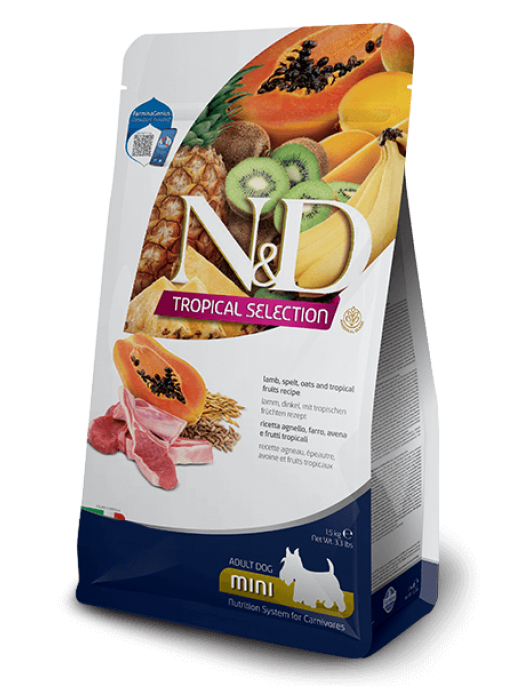 N&D Tropical Dog Adult Mini суха храна за кучета с Агнешко и Тропически плодове 1.5кг