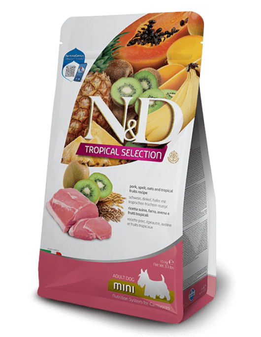 N&D Tropical Dog Adult Mini суха храна за кучета със Свинско и Тропически плодове 1.5кг