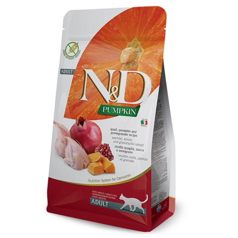 N&D Pumpkin Quail & Pomegranate Grain Free Adult храна за котки с Пъдпъдък Тиква и Нар 300г