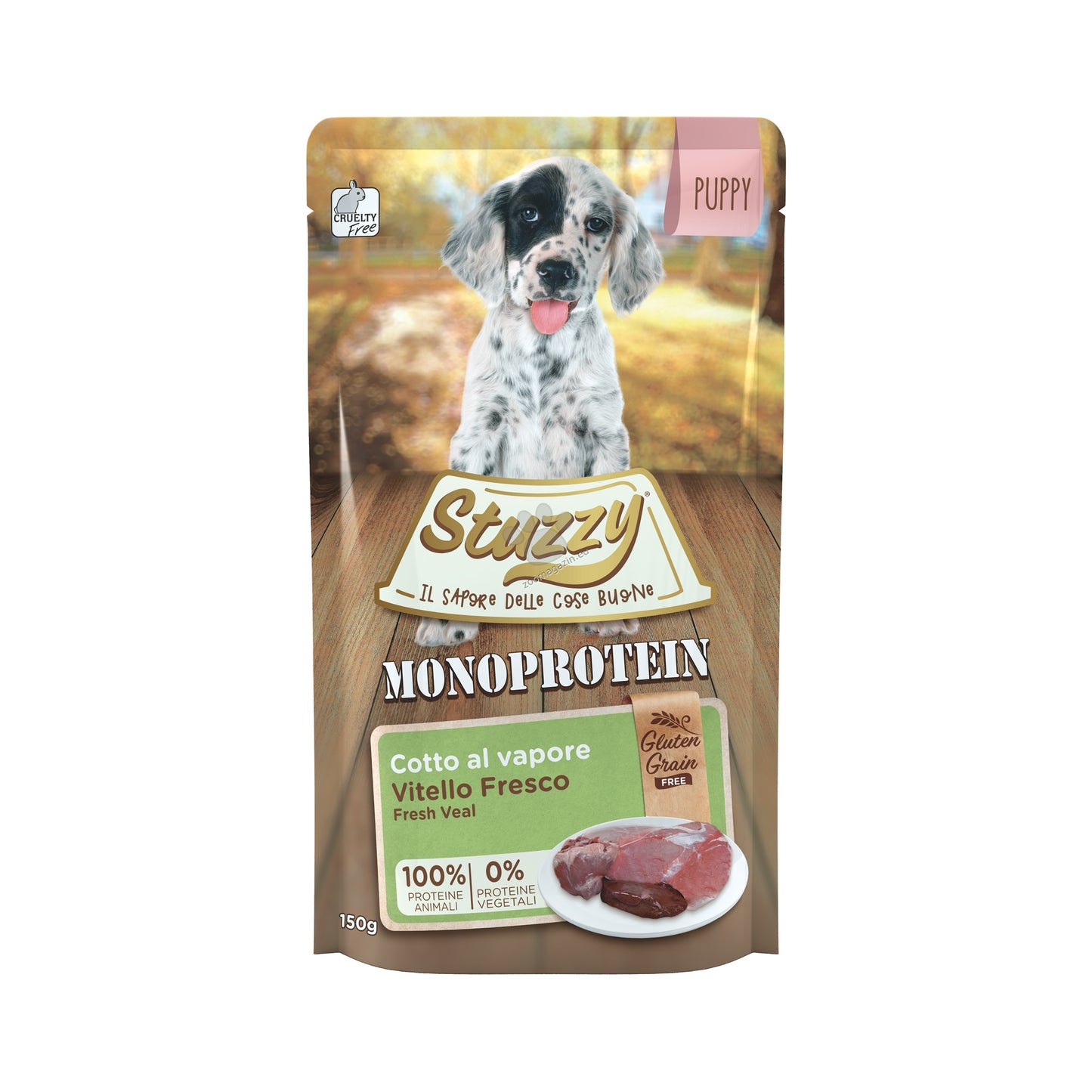 Stuzzy Veal Monoprotein Grain Free Puppy храна за подрастващи кучета с Телешко 150г пауч