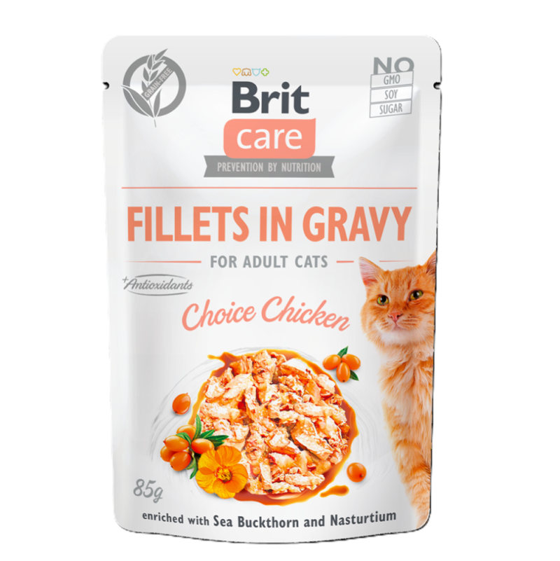 Brit Care Chicken Grain free храна за котки с Пилешко филе в сос 85г пауч