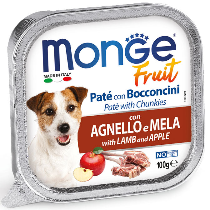 Monge Fruit Pate with Chunkies Lamb & Apple Adult пастет с парченца за кучета с Агнешко и Ябълки 100г
