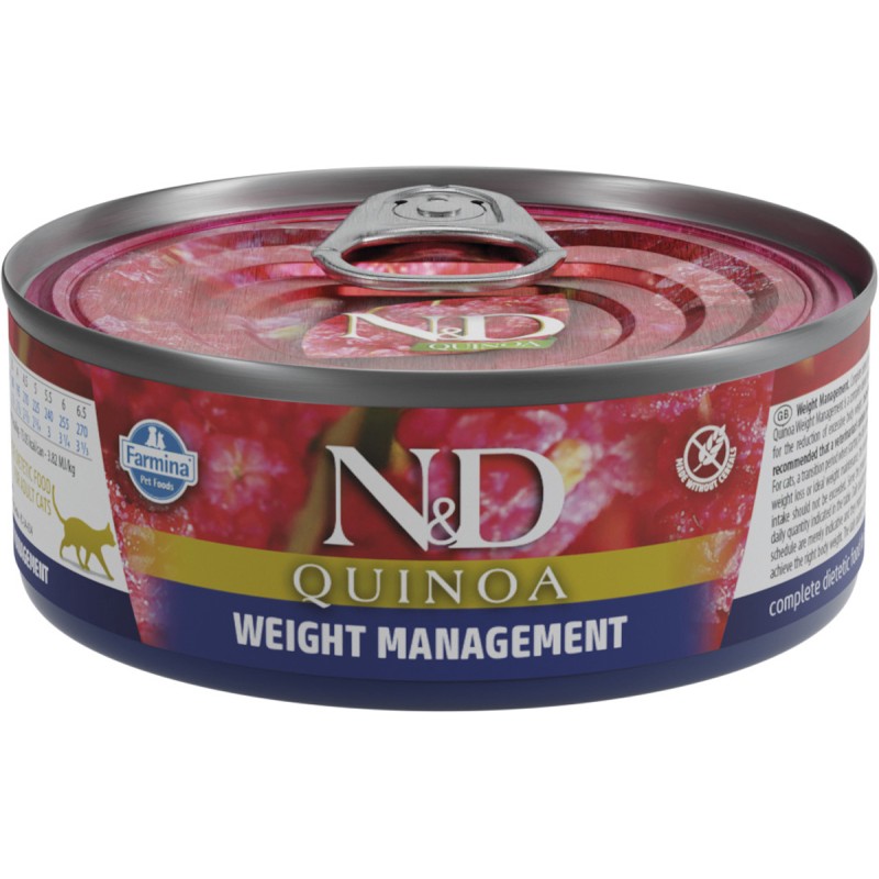 N&D Quinoa Weight Management храна за котки за контрол на теглото с Агнешко, Броколи и Аспержи 80г
