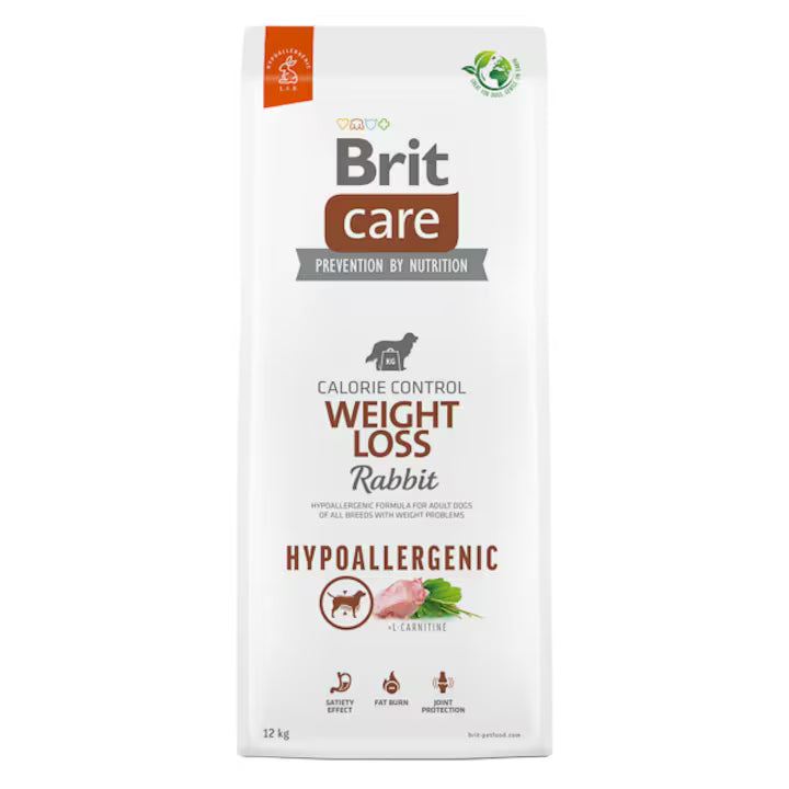 Brit Care Hypoallergenic Rabbit & Rice Weight Loss Adult хипоалергенна храна за кучета с наднормено тегло и склонност към затлъстяване със Заешко и Ориз 12кг