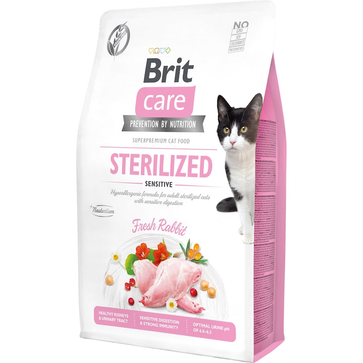 Brit Care Rabbit Sterilized Sensitive Grain Free храна за кастрирани котки със Заешко 2кг