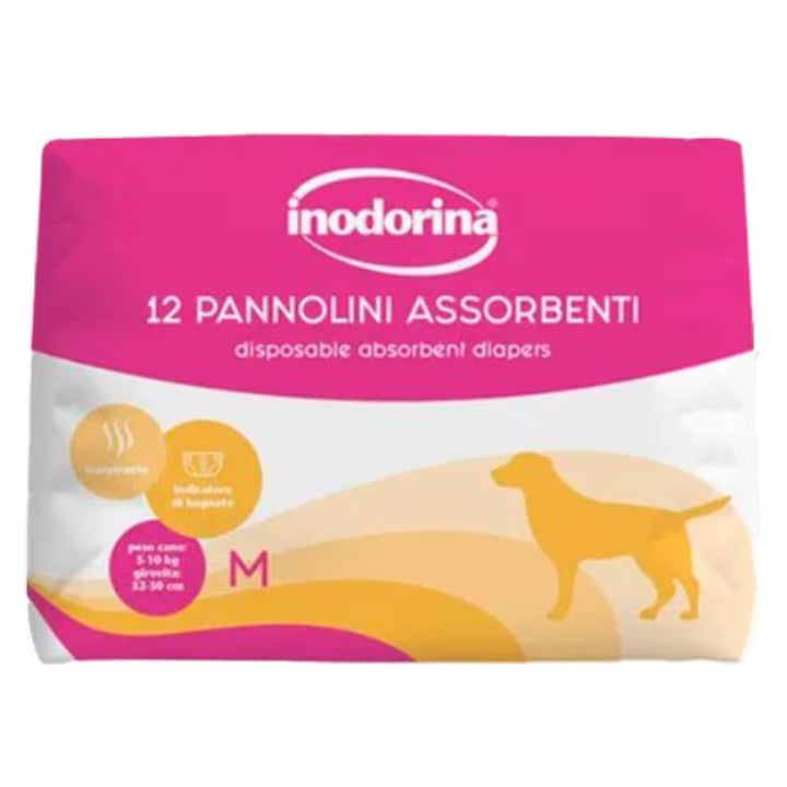 Inodorina Disposable Absorbent Diapers M абсорбиращи памперси за кучета 5–10кг, 12 броя