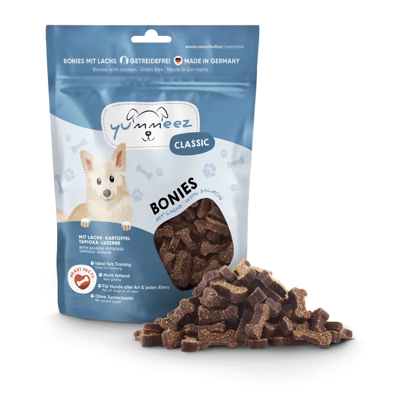 Yummeez Classic Bonies Salmon, Potatoes, Tapioca, Alfalfa Grain Free лакомство за кучета със Сьомга, Тапиока и Алфалфа 175г
