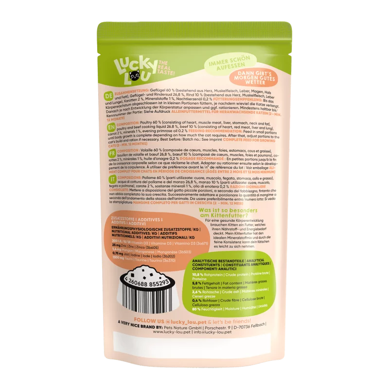 Lucky Lou Poultry & Beef Grain Free Kitten храна за подрастващи котенца с Птиче и Говеждо месо 125г
