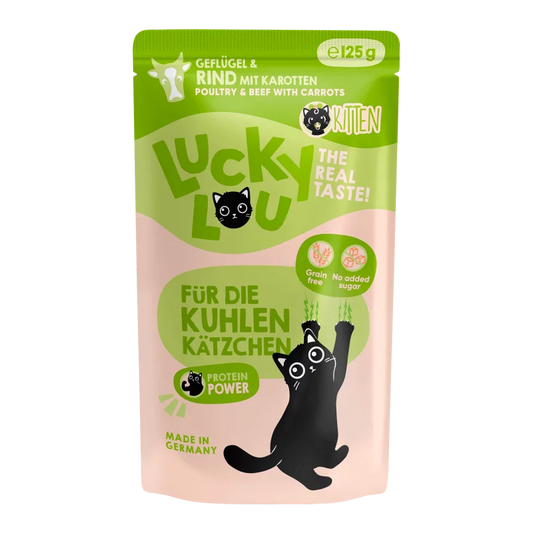 Lucky Lou Poultry & Beef Grain Free Kitten храна за подрастващи котенца с Птиче и Говеждо месо 125г