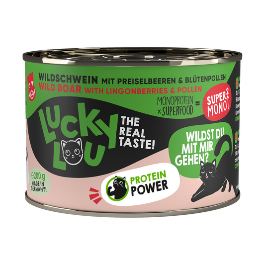 Lucky Lou SuperMono² Grain free Adult храна за котки с Диво прасе и Суперхрани 200г