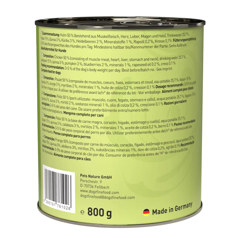 Dogz Finefood Chicken & Pheasant Grain Free Puppy & Adult висококачествена храна за кучета от всички породи с Пиле и Фазан 800г