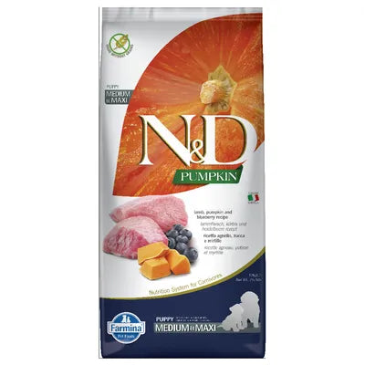 N&D Pumpkin Lamb & Blueberry Medium/Maxi Puppy храна за подрастващи кученца с Агнешко, Тиква и Боровинки 12кг