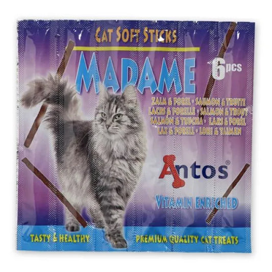 Antos Madame Salmon & Trout лакомство за котки пръчици със Сьомга и Пъстърва 6 бр/оп 30г