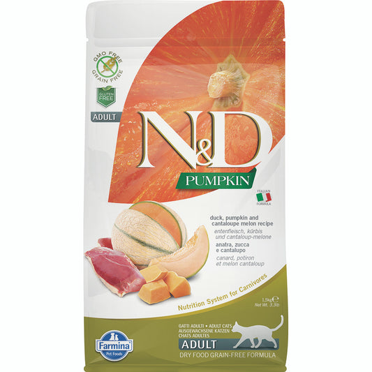 N&D Pumpkin Duck & Cantaloupe Grain Free Adult храна за котки с Патешко, Тиква и Пъпеш 5кг