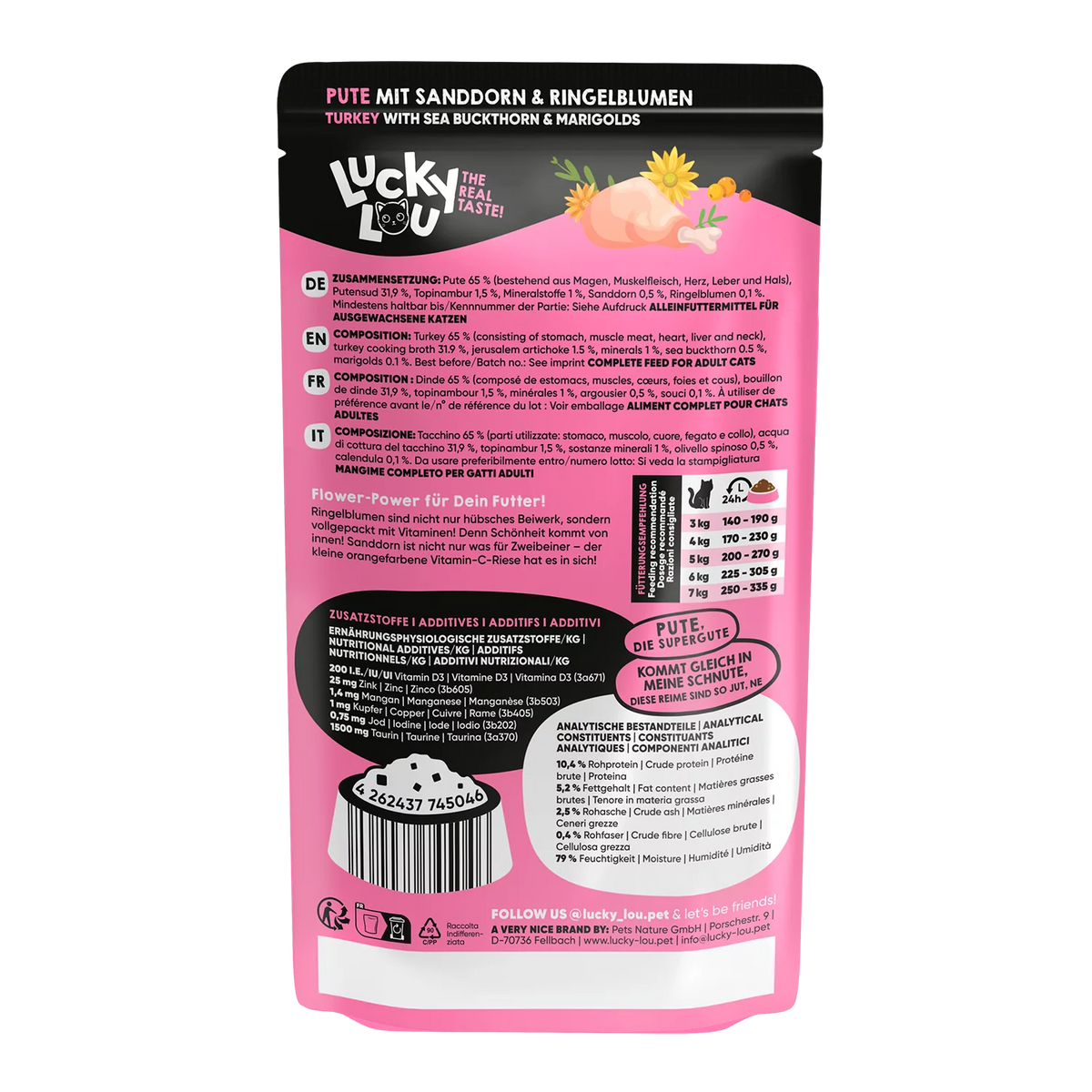 Lucky Lou SuperMono² Turkey Grain Free Adult пауч за котки без зърно, монопротеин с 65% Пуешко месо и Суперхрани 125г