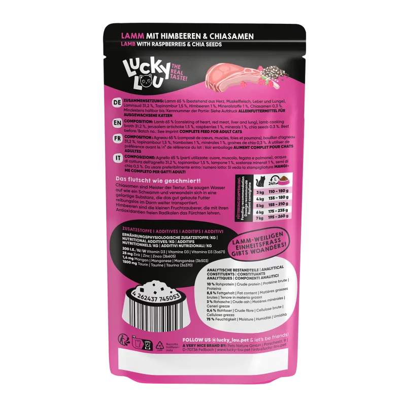 Lucky Lou Lamb & Superfoods Grain Free Monoprotein храна за котки с Агнешко и Суперхрани 125г пауч