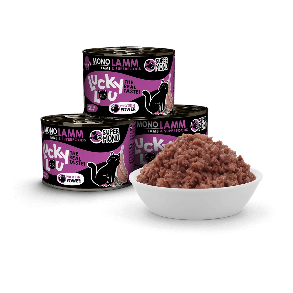 Lucky Lou SuperMono² Lamb Grain Free Adult беззърнена монопротеинова мокра храна за котки с 65% Агнешко месо и Суперхрани 200г