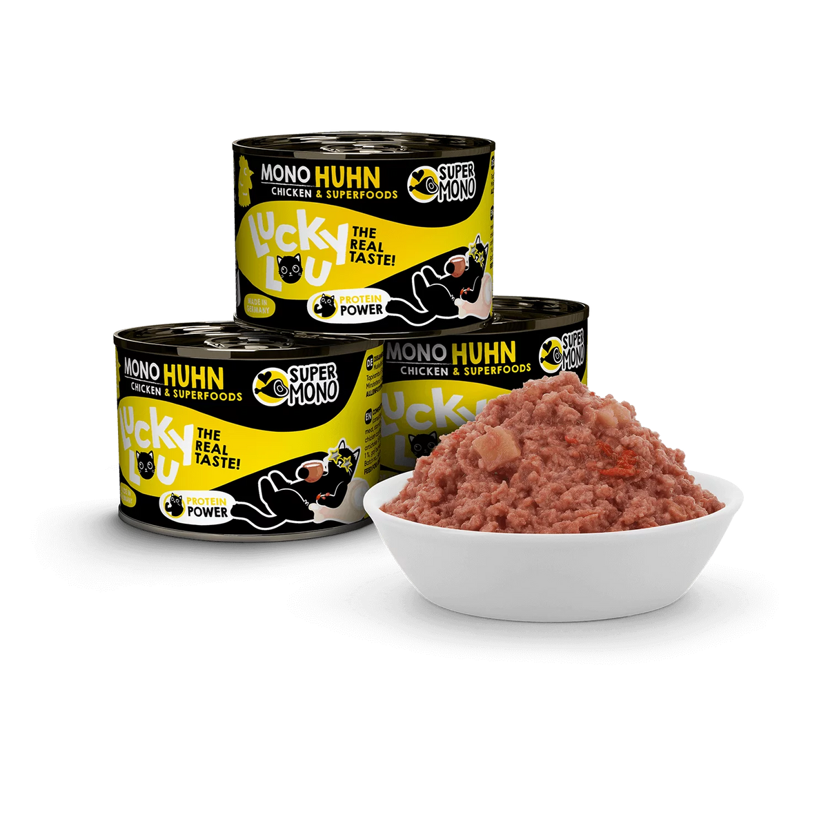 Lucky Lou SuperMono² Chicken Grain Free Adult беззърнена монопротеинова мокра храна за котки с 65% Пилешко месо и Суперхрани 200г