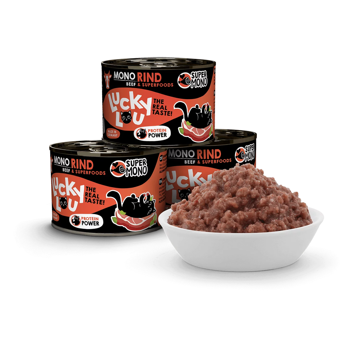 Lucky Lou SuperMono² Beef Grain Free Adult беззърнена монопротеинова мокра храна за котки с 65% Телешко месо и Суперхрани 200г