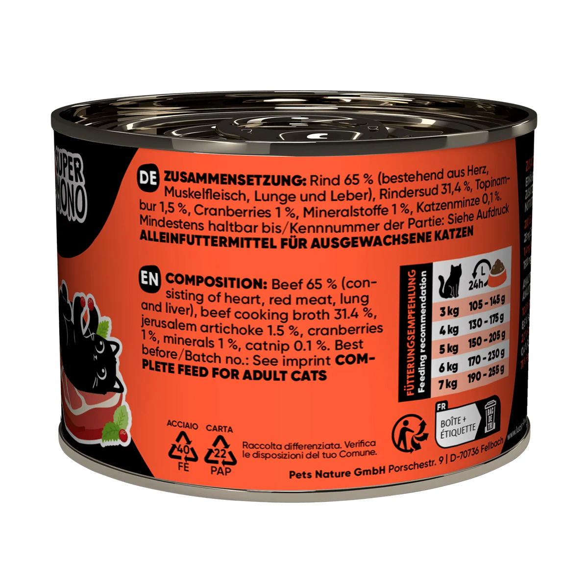 Lucky Lou SuperMono² Beef Grain Free Adult беззърнена монопротеинова мокра храна за котки с 65% Телешко месо и Суперхрани 200г
