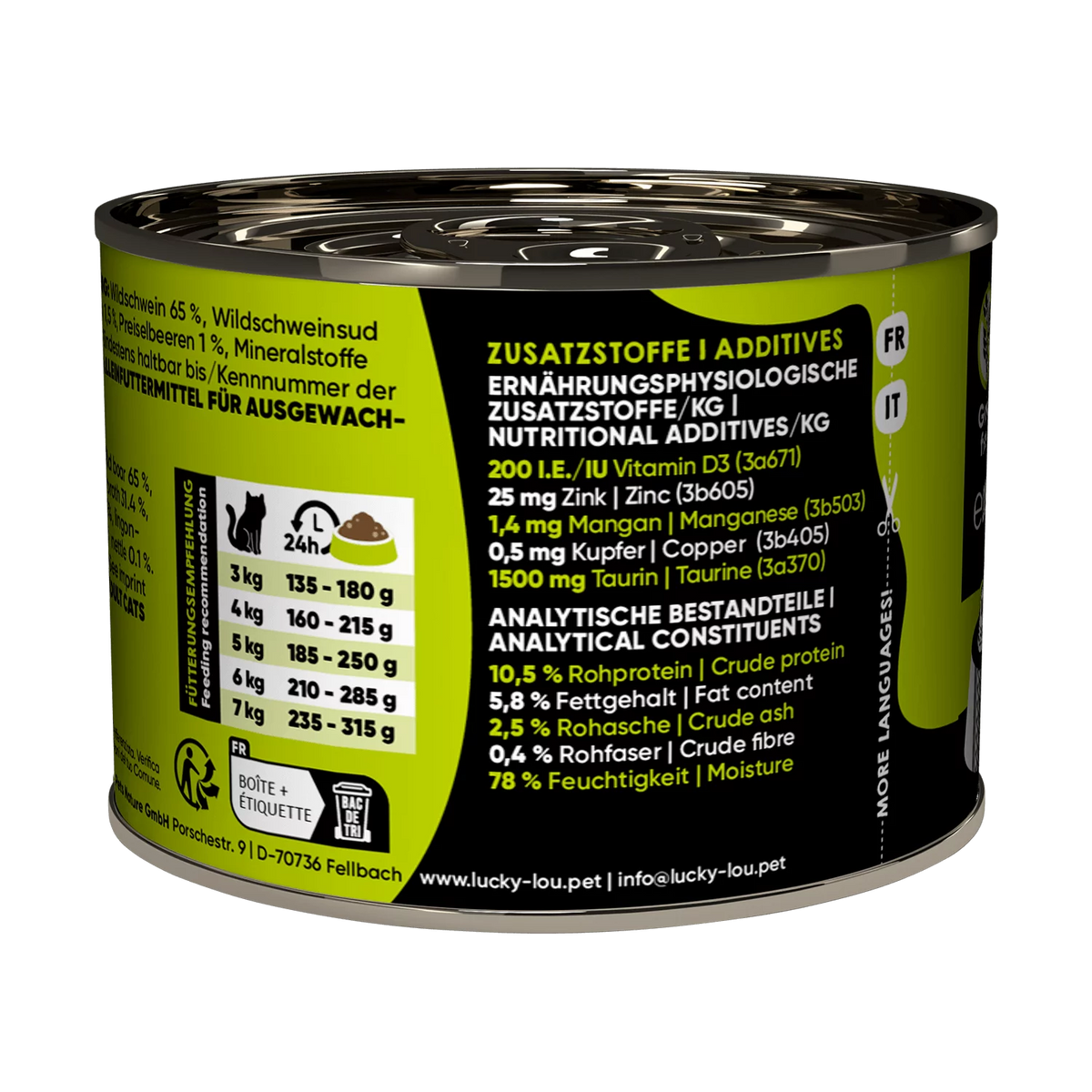 Lucky Lou SuperMono² Wild Boar Grain Free Adult беззърнена монопротеинова мокра храна за котки с 65% месо от Диво прасе и Суперхрани 200г
