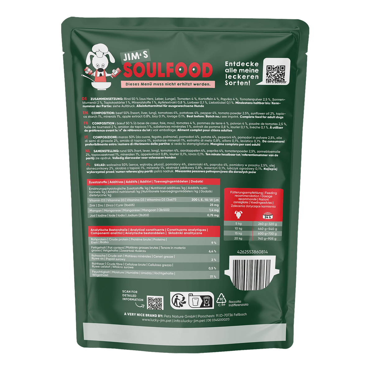 Lucky Jim Soulfood Grain Free Фермерски гулаш пауч за кучета без зърно с 50% Телешко месо и Зеленчуци 300г