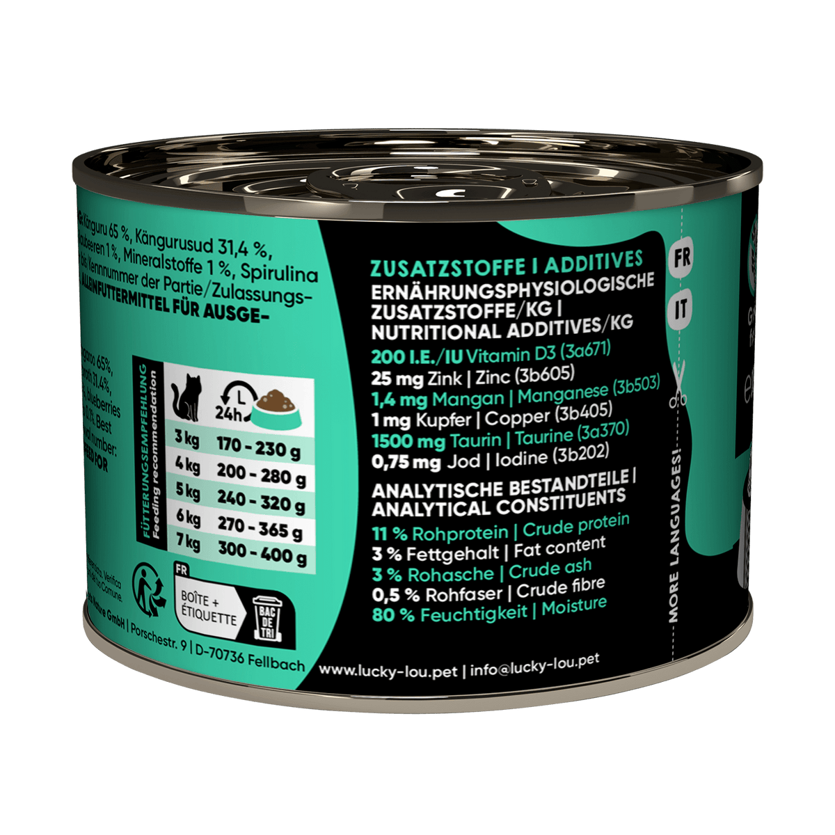 Lucky Lou SuperMono² Kangaroo Grain Free Adult беззърнена монопротеинова мокра храна за котки с 65% месо от Кенгуру и Суперхрани 200г