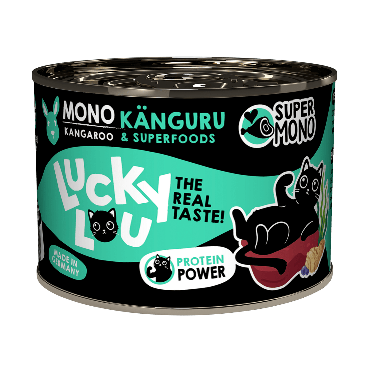 Lucky Lou SuperMono² Kangaroo Grain Free Adult беззърнена монопротеинова мокра храна за котки с 65% месо от Кенгуру и Суперхрани 200г