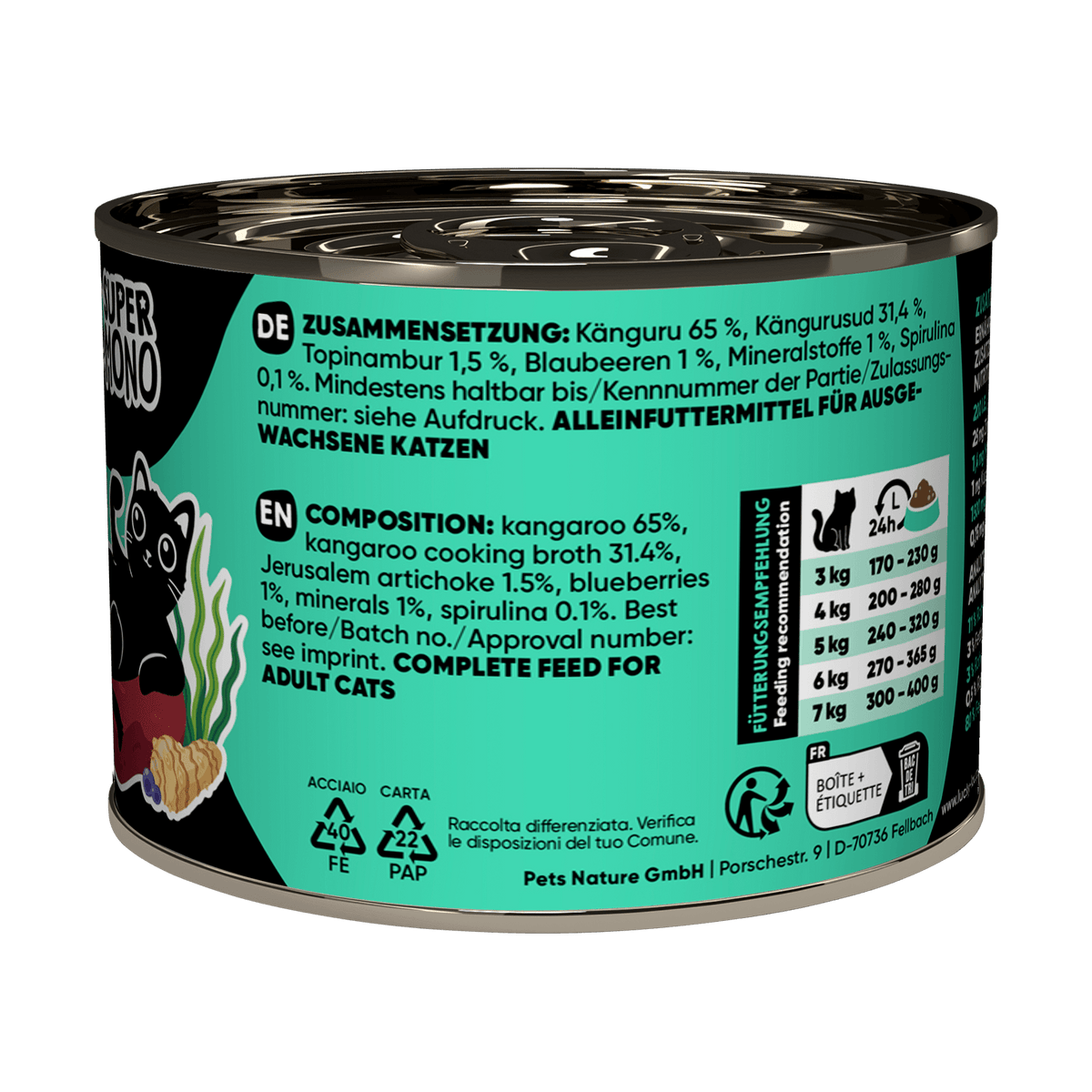Lucky Lou SuperMono² Kangaroo Grain Free Adult беззърнена монопротеинова мокра храна за котки с 65% месо от Кенгуру и Суперхрани 200г