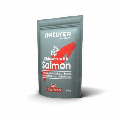 Naturea Chicken with Salmon Grain Free Kittens & Cats натурална храна за котки Пилешко със Сьомга 85г пауч