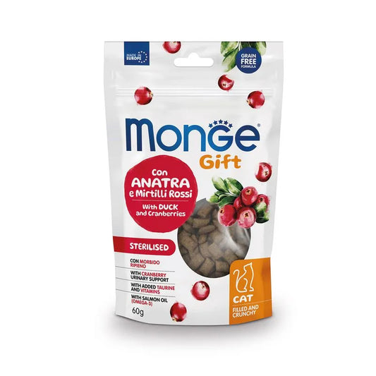 Monge Gift Sterilised Grain Free Adult лакомства за кастрирани котки с Патешко и Червени боровинки 60г