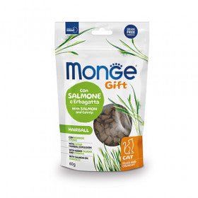 Monge Gift Hairball Grain Free Adult лакомства за котки със Сьомга и Котешка трева 60г