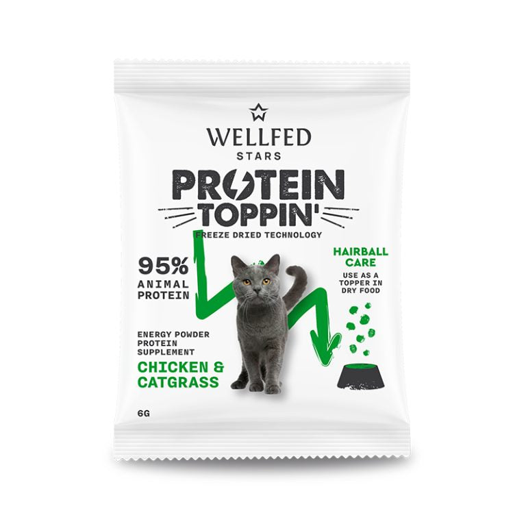 Wellfed Freeze Dried Protein Toppin' Hairball Care Протеинова заливка против космени топки с Пилешко и Котешка Трева 6г