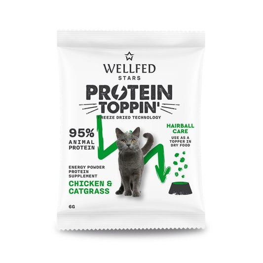 Wellfed Freeze Dried Protein Toppin' Hairball Care Протеинова заливка против космени топки с Пилешко и Котешка Трева 6г