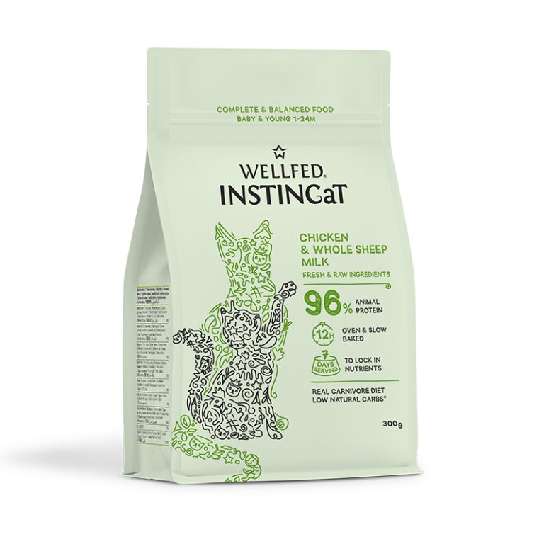 Wellfed InstinCaT Chicken & Whole Sheep Milk Baby & Young бавно изпечена на фурна храна за подрастващи и млади котки с Пилешко и Овче Мляко 300г