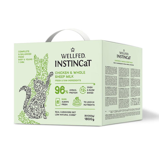 Wellfed InstinCaT Chicken & Whole Sheep Milk Baby & Young бавно изпечена на фурна храна за подрастващи и млади котки с Пилешко и Овче Мляко 6х300г