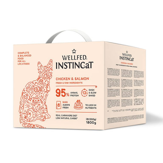 Wellfed InstinCaT Chicken & Salmon бавно изпечена на фурна суха храна за котки с Пилешко и Сьомга 6х300г