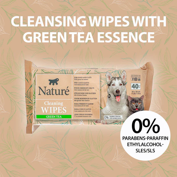 Naturè Cleaning Wipes Green Tea мокри кърпички за кучета и котки със Зелен чай 40бр/оп