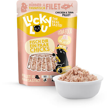 Lucky Lou Chicken Fillet & Tuna Fillet in Jelly Grain Free храна за котки Риба тон и Пилешко филе в желе 70г пауч