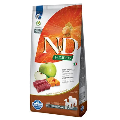 N&D Pumpkin Venison & Apple Grain Free Medium/Maxi Adult храна за кучета от средни и едри породи с Еленско, Тиква и Ябълки 12кг