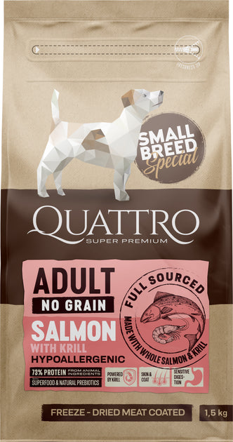 Quattro Special Small Breed Adult със сьомга и крил 1,5 кг