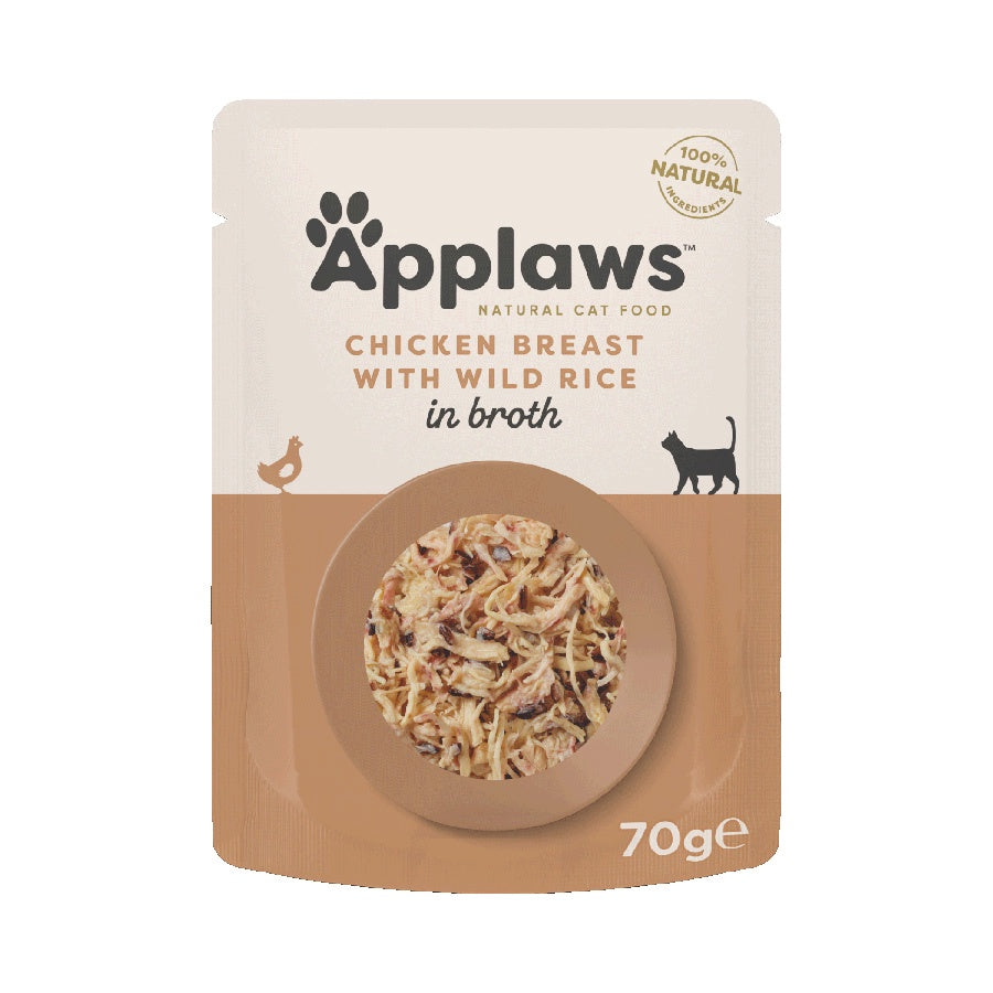 Applaws Chicken Breast with Wild Rice храна за котки с Пилешко филе и Див ориз в бульон 70г пауч