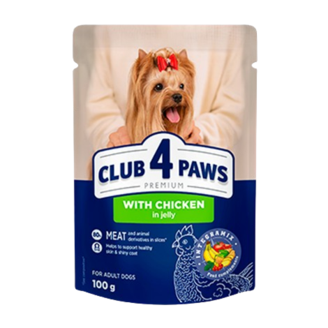 Club 4 Paws Chicken Small Breed Adult мокра храна за кучета от дребни породи с Пилешко в желе 100г пауч