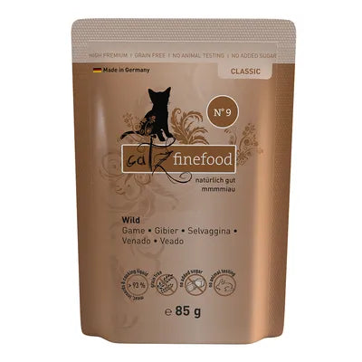 Catz Finefood 70% Game Grain Free Adult храна за котки със 70% Еленско месо, Боровинки 85г пауч
